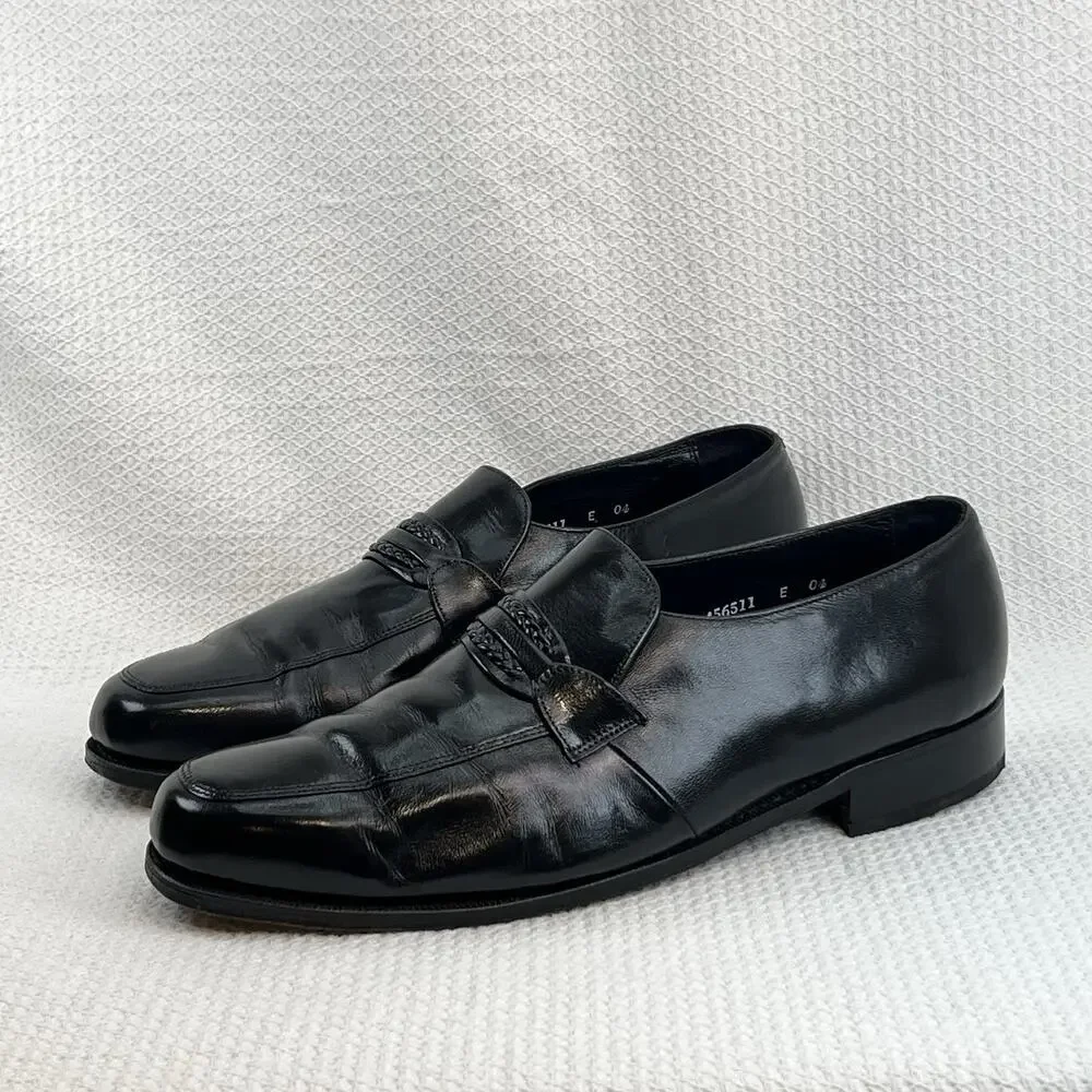 Florsheim Black Leather Penny Loafers Braided Strap Mens US 13 E Dress Shoes